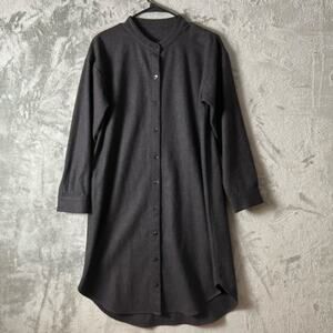 Eileen Fisher Soft Wool Flannel Classic Collar Shirt Dress Size Small Black Gray